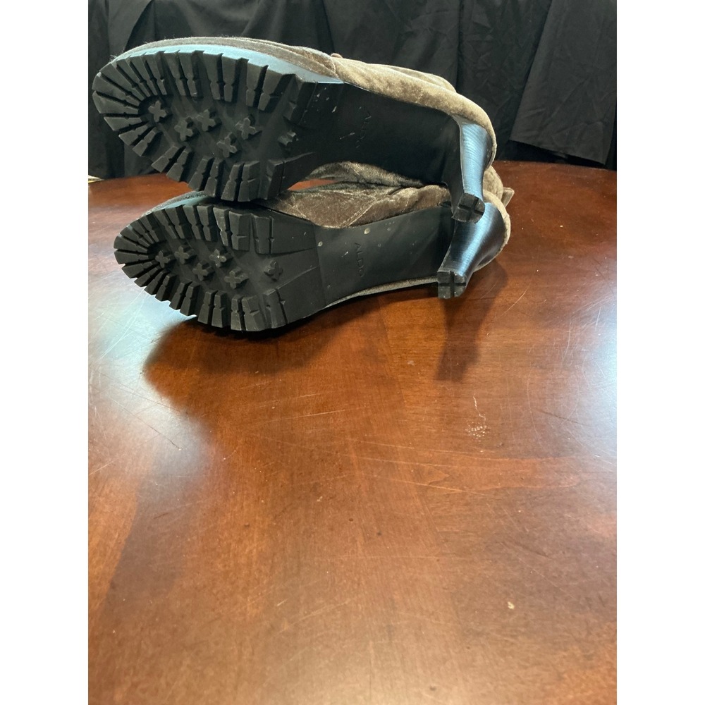 ALDO Aliria Velvet Boots Sz 11 Brown Lace Up Platform Stiletto Lug Sole Side Zip - Picture 8 of 10